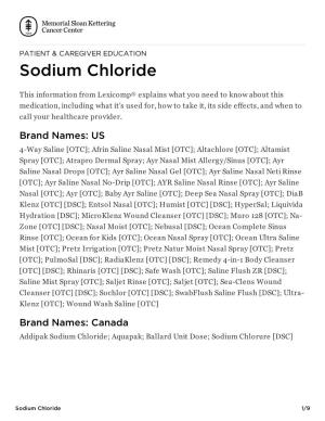 Sodium Chloride | Memorial Sloan Kettering Cancer Center