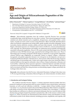 Age and Origin of Silicocarbonate Pegmatites of the Adirondack Region