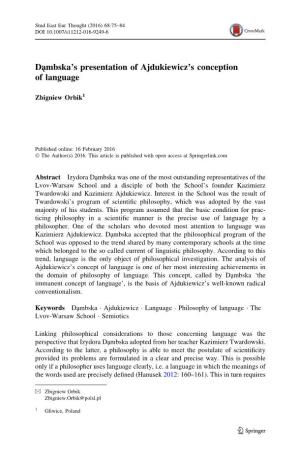 Dąmbska's Presentation of Ajdukiewicz's Conception of Language