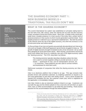 The Sharing Economy Part 1: New Business Models + Traditional Tax Rules Don’T Mix