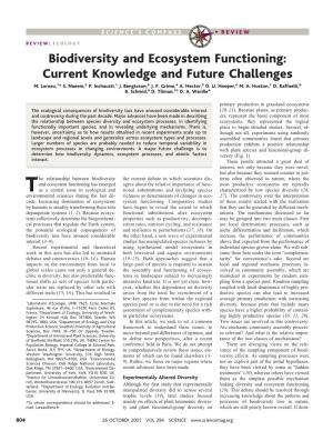 Biodiversity and Ecosystem Functioning: Current Knowledge and Future Challenges M