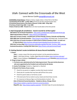 Utah: Connect with the Crossroads of the West Laurie Werner Castillo Gengal@Comcast.Net