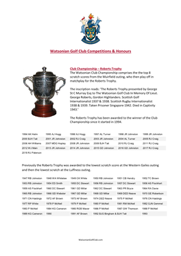 Watsonian Golf Club Competitions & Honours