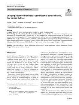 Emerging Treatments for Erectile Dysfunction: a Review of Novel, Non-Surgical Options