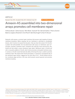 Annexin-A5 Assembled Into Two-Dimensional Arrays Promotes Cell Membrane Repair