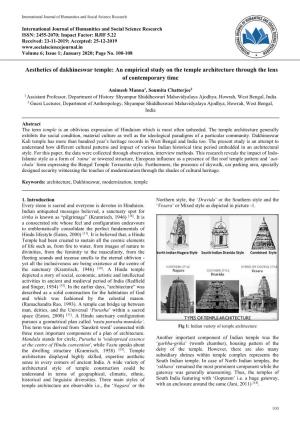 Aesthetics of Dakhineswar Temple: an Empirical Study on the Temple Architecture Through the Lens of Contemporary Time