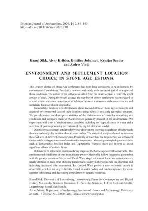 Environment and Settlement Location Choice in Stone Age Estonia