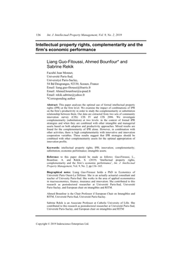 Intellectual Property Rights, Complementarity and the Firm's