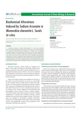 Biochemical Alterations Induced by Sodium Arsenate in Momordica Charantia L