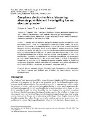 Gas-Phase Electrochemistry: Measuring Absolute Potentials and Investigating Ion and Electron Hydration*