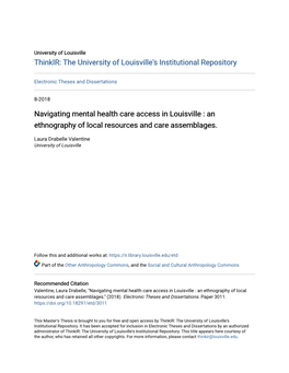 Navigating Mental Health Care Access in Louisville : an Ethnography of Local Resources and Care Assemblages