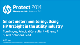 Smart Meter Monitoring: Using HP Arcsight in the Utility Industry Tom Hayes, Principal Consultant – Energy / SCADA Solutions Lead