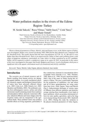 Water Pollution Studies in the Rivers of the Edirne Region–Turkey M