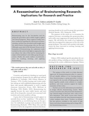 A Reexamination of Brainstorming Research: Implications for Research and Practice