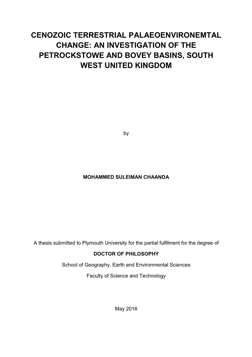 An Investigation of the Petrockstowe and Bovey Basins, South West United Kingdom