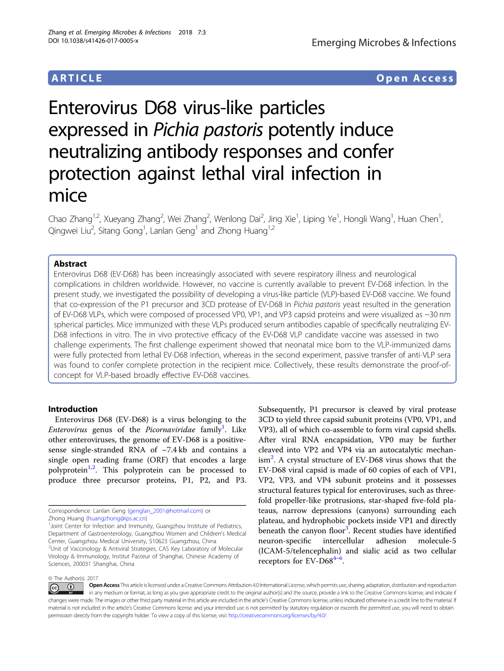 Enterovirus D68 Virus-Like Particles Expressed in Pichia Pastoris