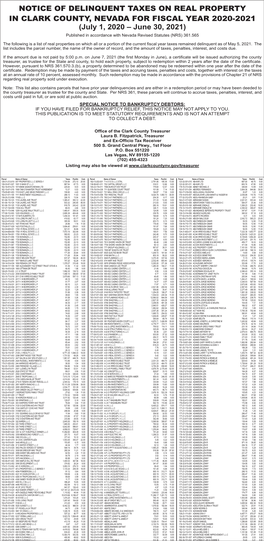 Notice of Delinquent Taxes on Real Property in Clark County, Nevada For