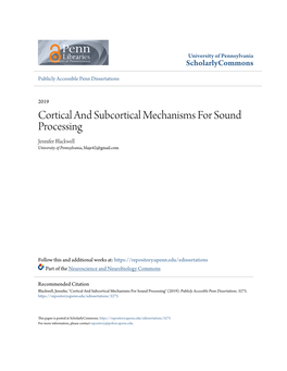Cortical and Subcortical Mechanisms for Sound Processing Jennifer Blackwell University of Pennsylvania, Blaje42@Gmail.Com