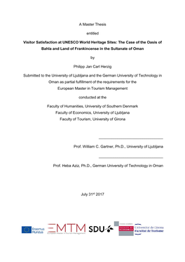 A Master Thesis Entitled Visitor Satisfaction at UNESCO World