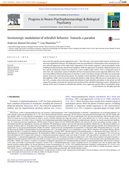 Serotonergic Modulation of Zebrafish Behavior
