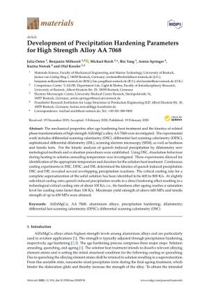 Development of Precipitation Hardening Parameters for High Strength Alloy AA 7068