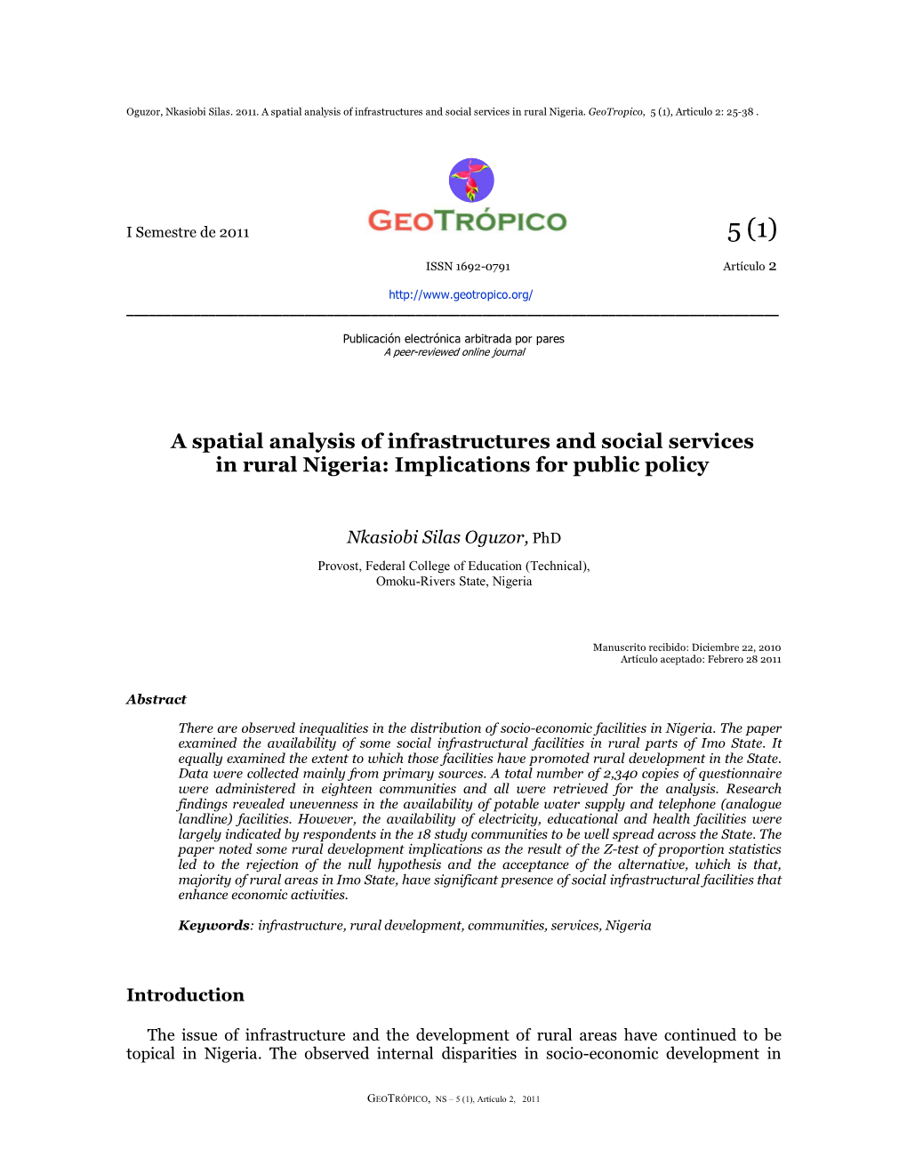 A Spatial Analysis of Infrastructures and Social Services in Rural Nigeria