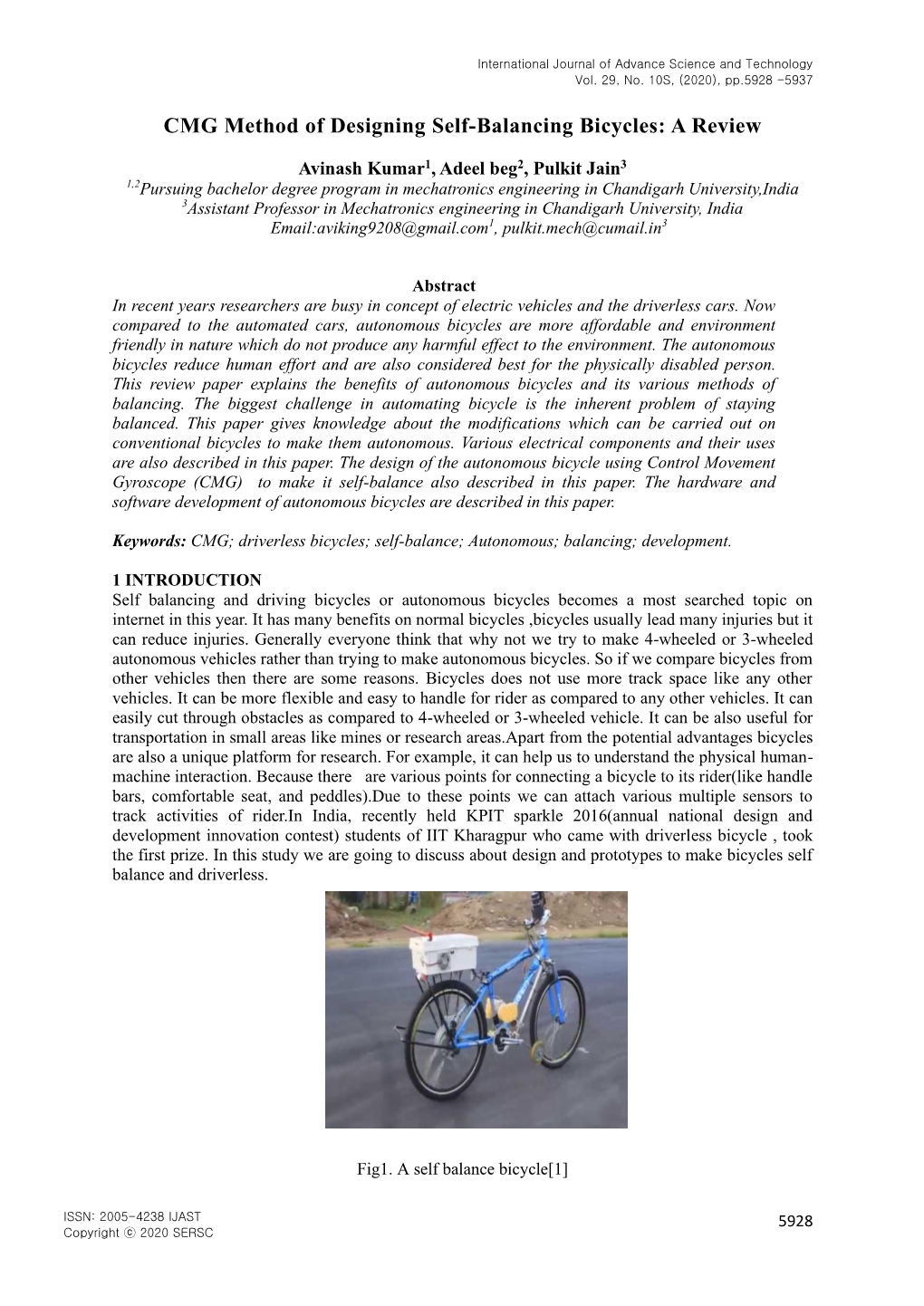 CMG Method of Designing Self-Balancing Bicycles: a Review