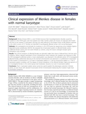 Clinical Expression of Menkes Disease in Females with Normal Karyotype