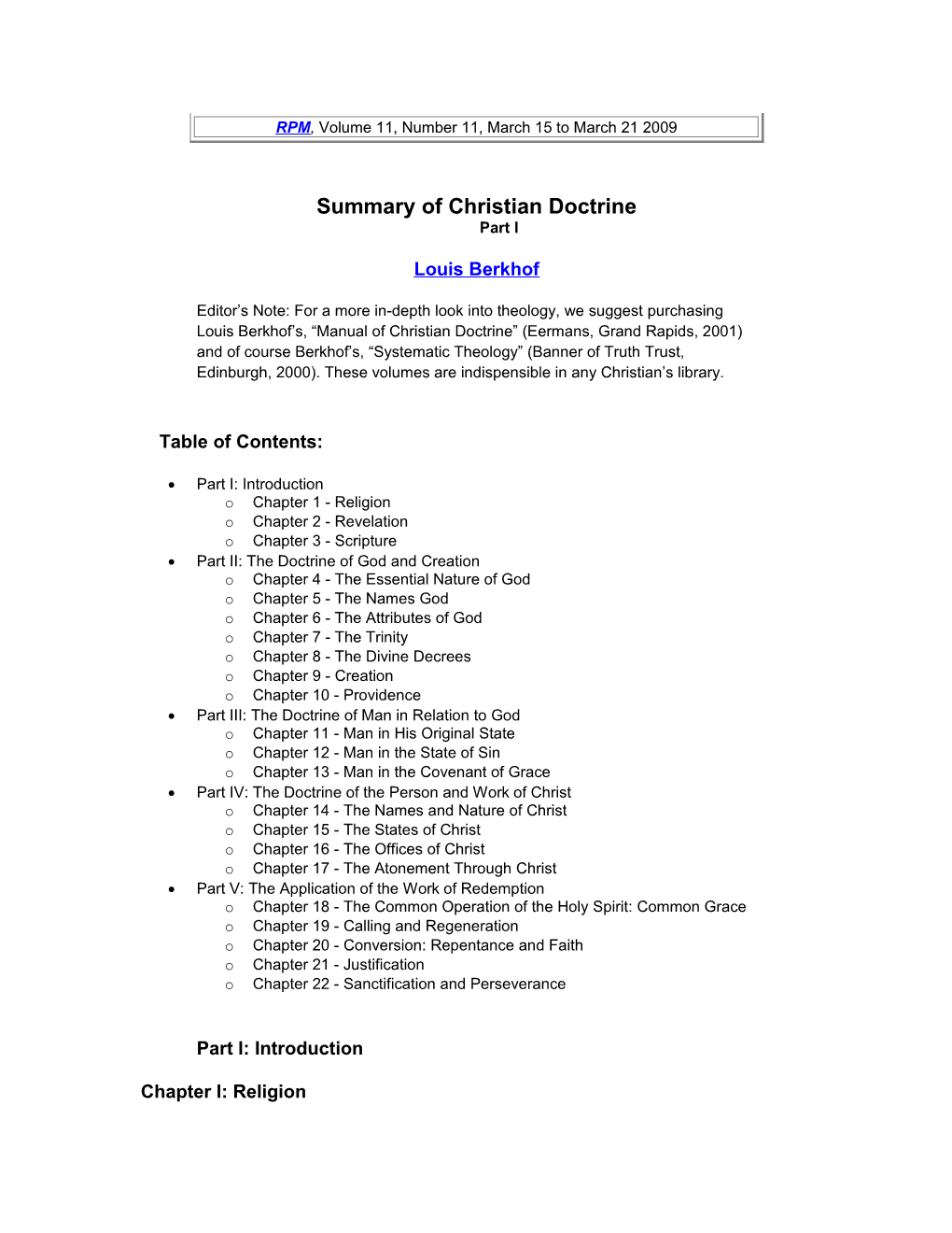 Summary of Christian Doctrine