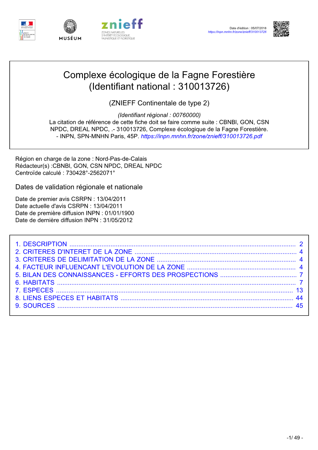 Complexe Écologique De La Fagne Forestière (Identifiant National : 310013726)
