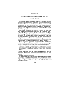 The Use of Hearsay in Arbitration