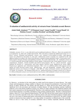 156-161 Research Article Evaluation of Antibacterial Activity Of