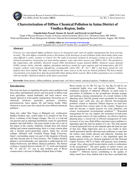 Charecterization of Diffuse Chemical Pollution in Satna District of Vindhya Region, India