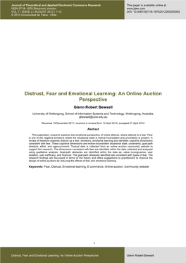 Distrust, Fear and Emotional Learning: an Online Auction Perspective Glenn Robert Bewsell