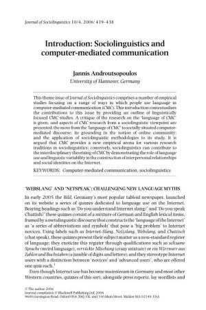 Introduction: Sociolinguistics and Computer-Mediated Communication