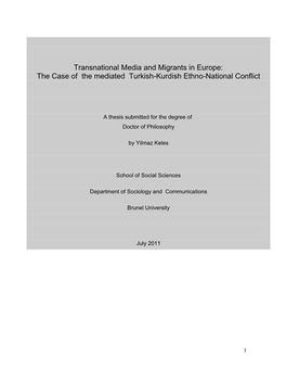 Transnational Media and Migrants in Europe: the Case of the Mediated Turkish-Kurdish Ethno-National Conflict