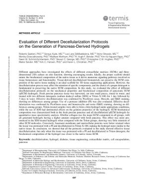 Evaluation of Different Decellularization Protocols on the Generation of Pancreas-Derived Hydrogels