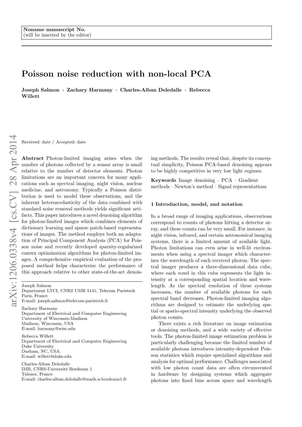 Poisson Noise Reduction with Non-Local PCA