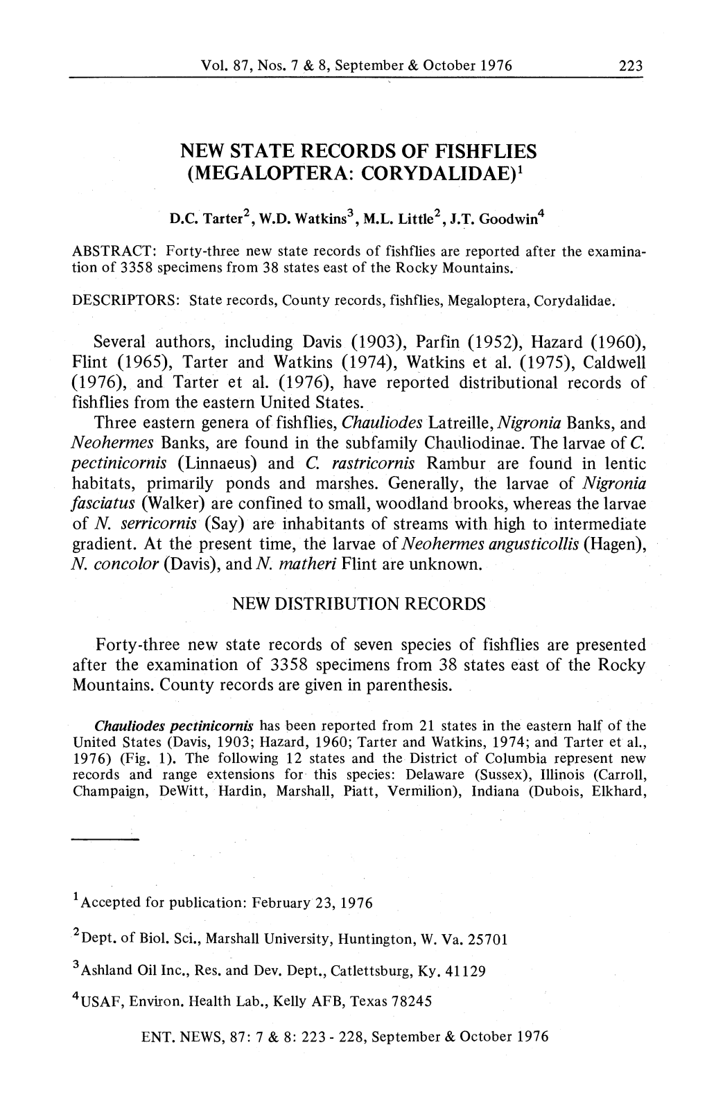 New State Records of Fishflies (Megaloptera: Corydalidae)'