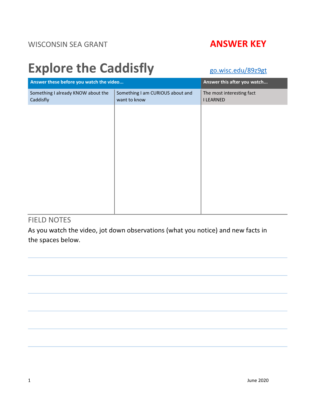 Explore the Caddisfly Go.Wisc.Edu/89Z9gt Answer These Before You Watch the Video