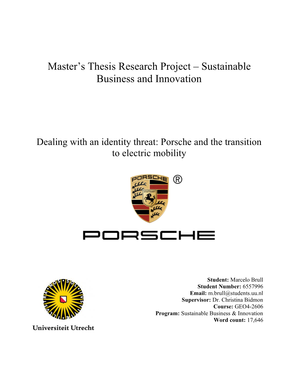 Master's Thesis Research Project – Sustainable Business and Innovation