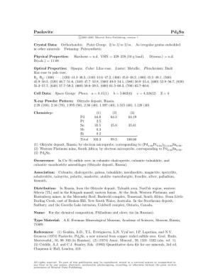 Paolovite Pd2sn C 2001-2005 Mineral Data Publishing, Version 1