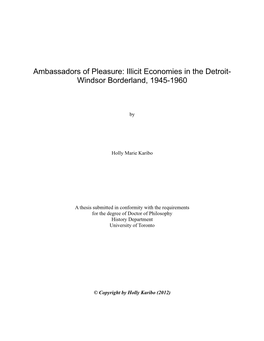 Illicit Economies in the Detroit- Windsor Borderland, 1945-1960
