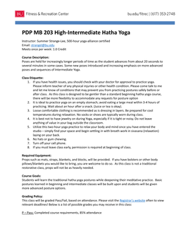 PDP MB 203 Hatha Yoga High Intermediate