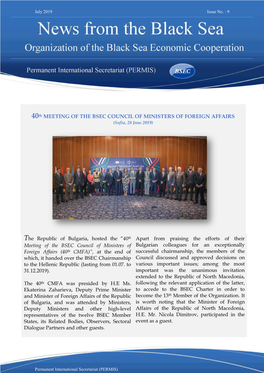 40Th MEETING of the BSEC COUNCIL of MINISTERS of FOREIGN AFFAIRS (Sofia, 28 June 2019)