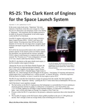 RS-25: the Clark Kent of Engines for the Space Launch System