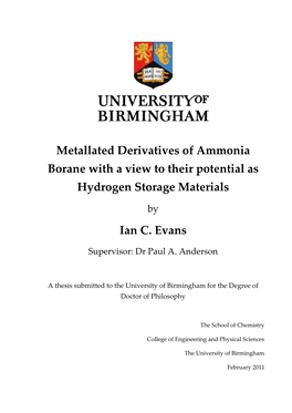 Metallated Derivatives of Ammonia Borane with a View to Their Potential As Hydrogen Storage Materials