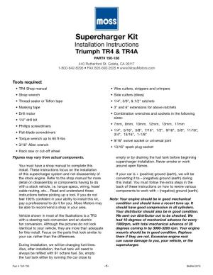 Supercharger Kit Installation Instructions Triumph TR4 & TR4A PART# 150-138 440 Rutherford St