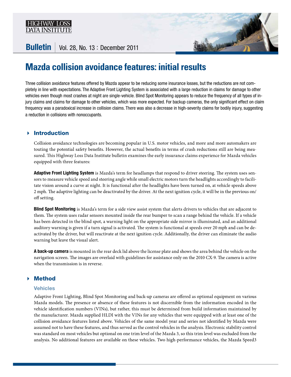 Mazda Collision Avoidance Features: Initial Results