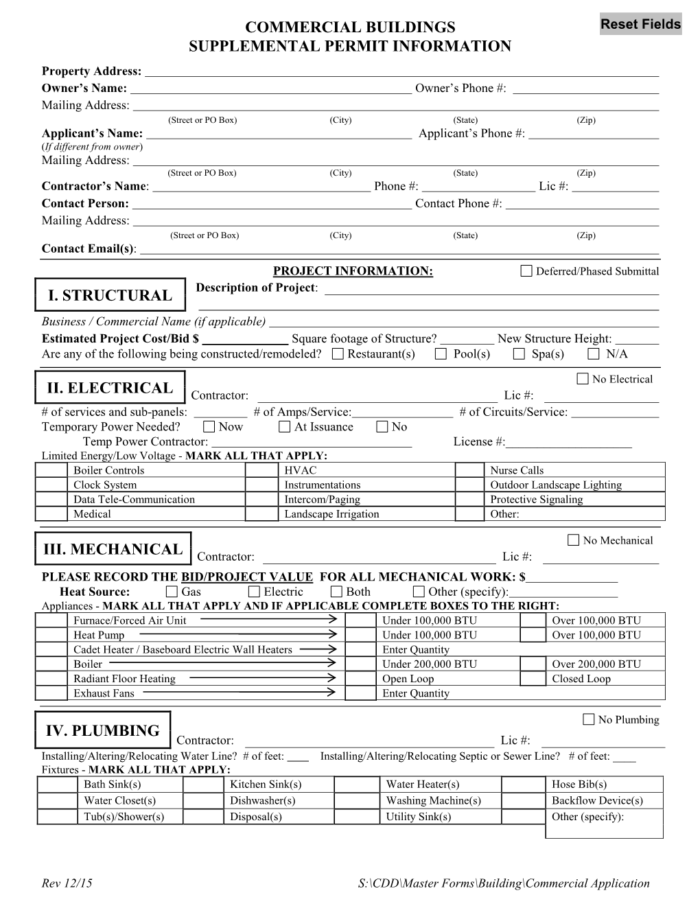 Commercial Building Permit Application Form